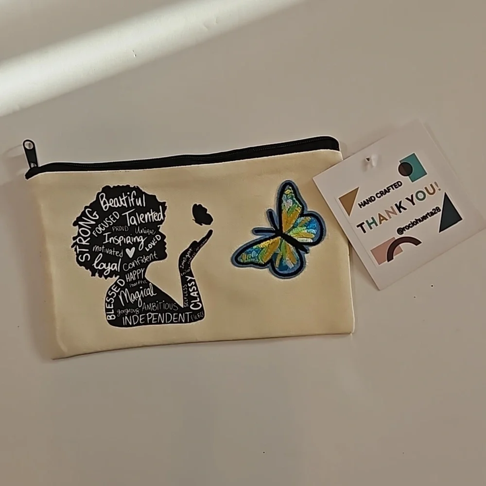Hand Crafted makeup bag Canvas Pencil case Iron applique Handmade Travel purse